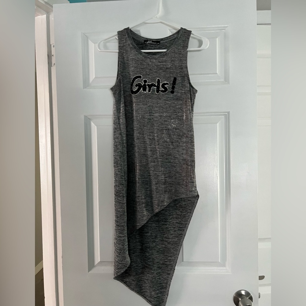 Asymmetrical  Long Tank Top Silver shiny